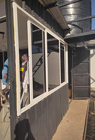 Sample colour white aluminium sliding window with three sliding panels and no fixed glass partition